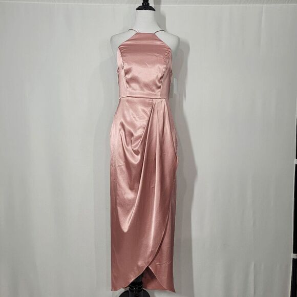 After Six 6829 Desert Rose Halter Midi Dress with Draped Tulip Skirt Size 8R - Picture 1 of 11